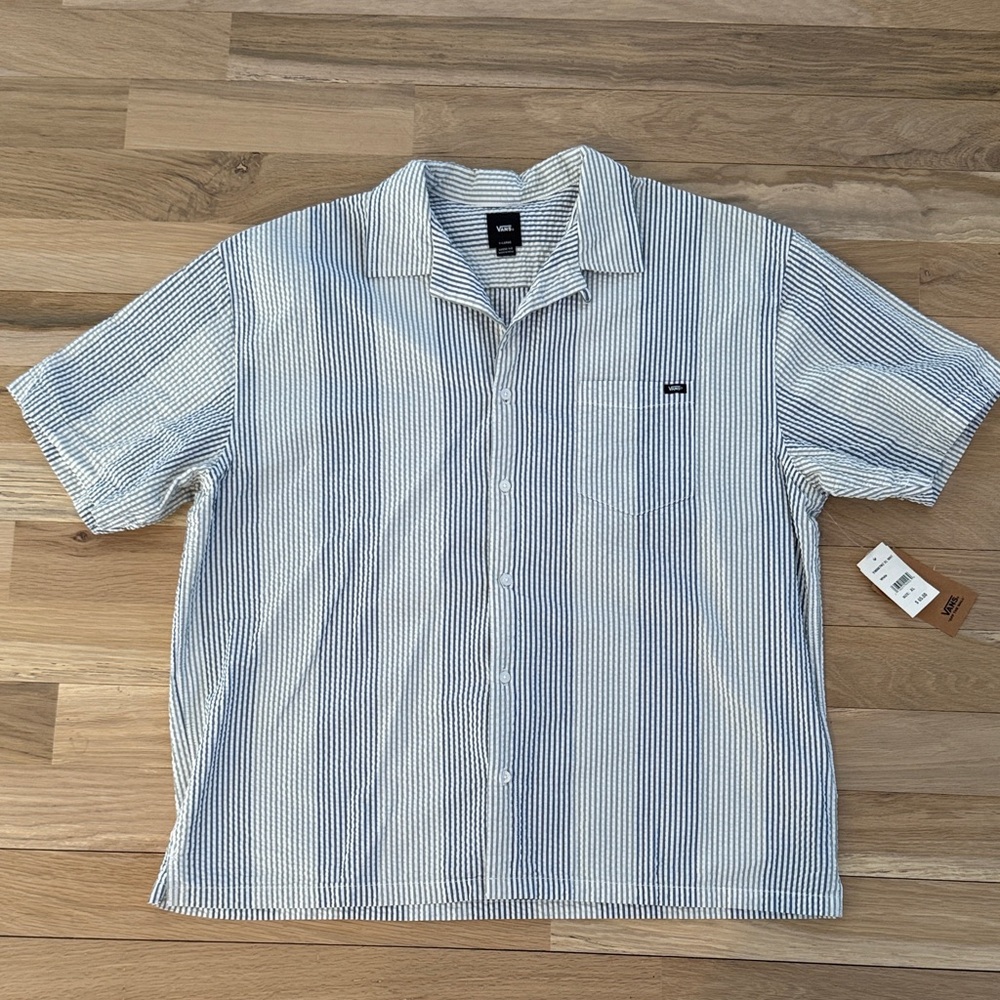 Vans Men's Short Sleeve Vertical Stripe Button-Up - Blue & White